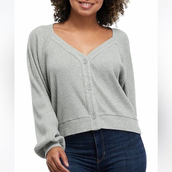 NWT Button down V neck cardigan gray L​ - Picture 1 of 10